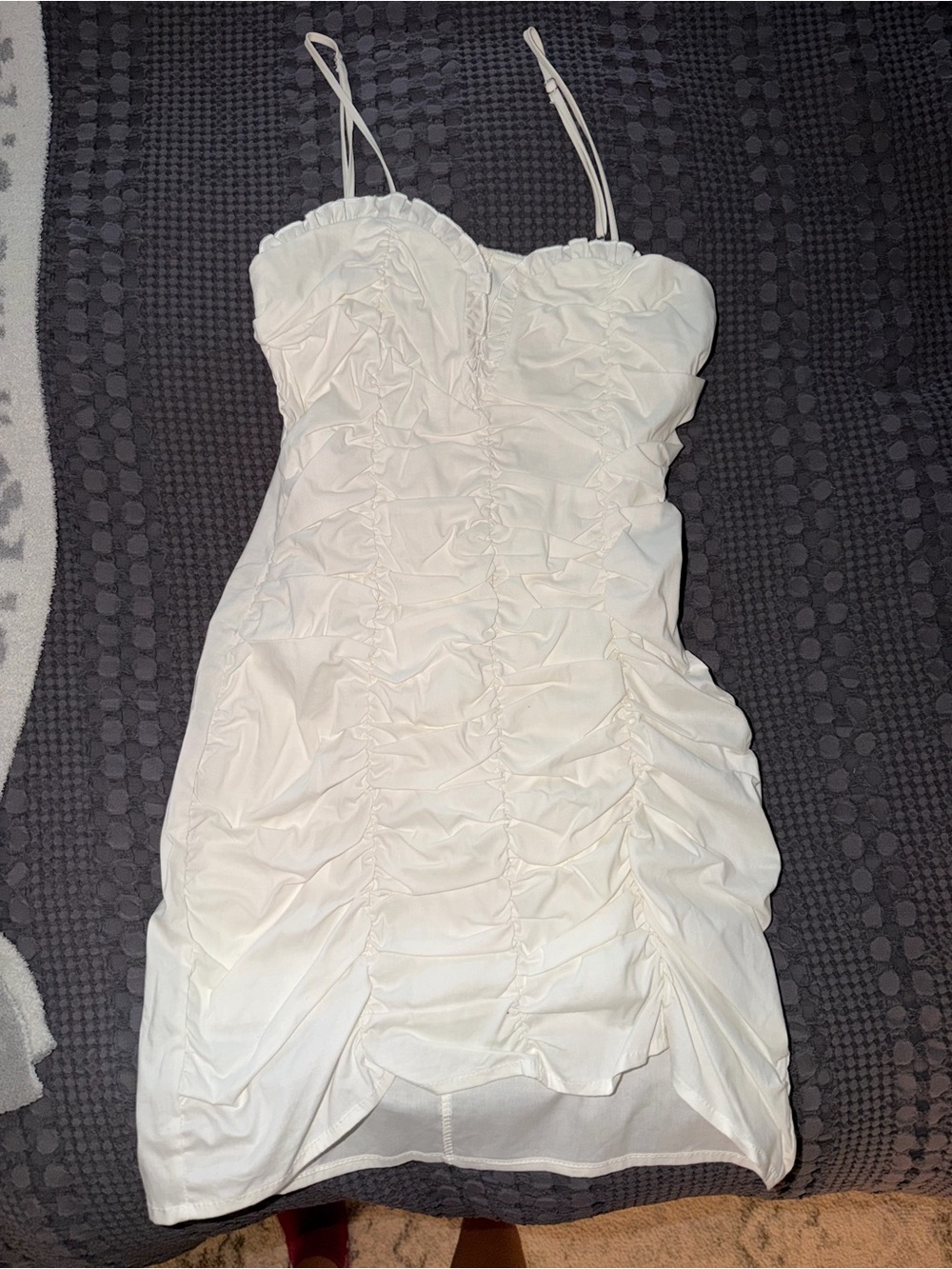 Women's White Ruched Spaghetti-Strap Mini Dress